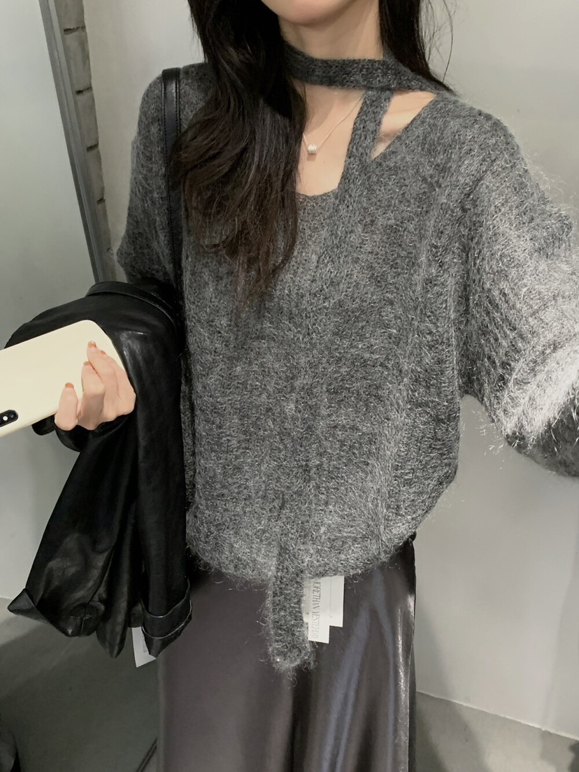 OLA東大門㊣實拍女裝新品真品推薦職業休閑人氣針織衫含脖帶mellor/OLA針織衫