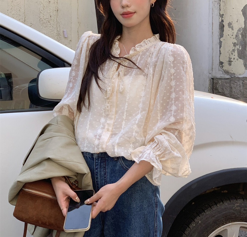 OLA東大門㊣直郵女裝新款人氣職業熱賣時尚休閑25秋冬襯衫蕾絲衫mellor/OLA襯衫/蕾絲衫