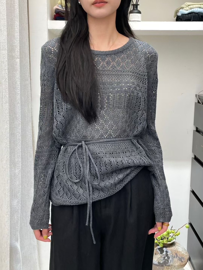 OLA韓國直郵㊣女士新品推薦人氣真品熱賣時尚休閑針織衫含腰繩mellor/OLA針織衫