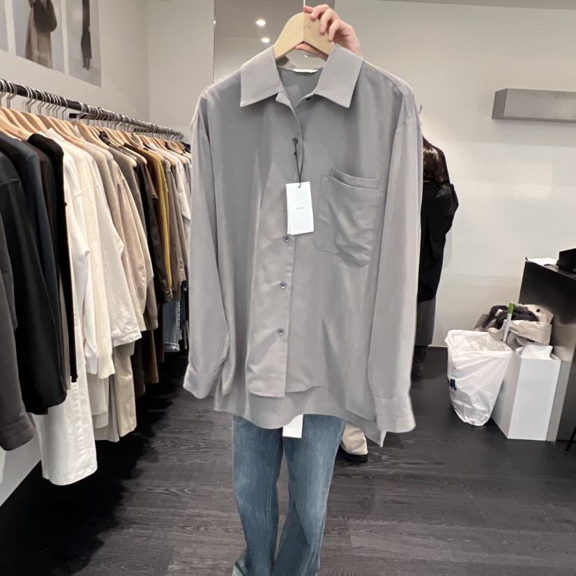 OBJECT東大門㊣實拍女裝新品職業25秋冬時尚襯衫蕾絲衫口袋OBJECT襯衫/蕾絲衫