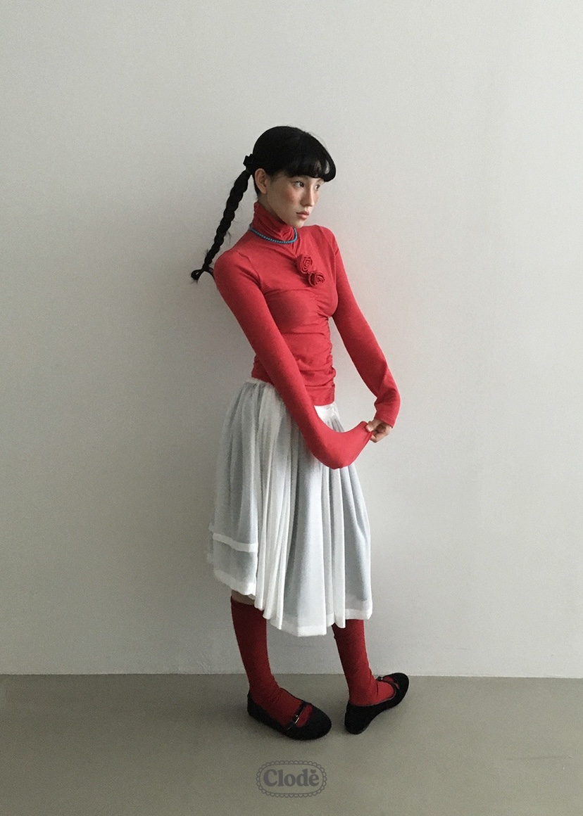 CLODE韓國直郵㊣女士新款熱賣時尚休閑人氣推薦長袖T恤褶皺CLODE長袖T恤