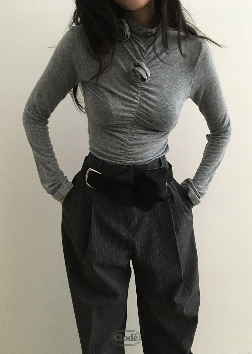 CLODE韓國直郵㊣女士新款熱賣時尚休閑人氣推薦長袖T恤褶皺CLODE長袖T恤