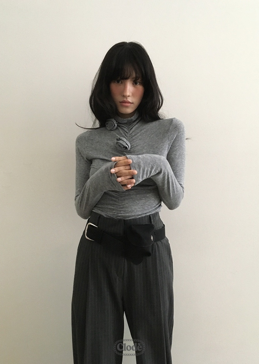 CLODE韓國直郵㊣女士新款熱賣時尚休閑人氣推薦長袖T恤褶皺CLODE長袖T恤