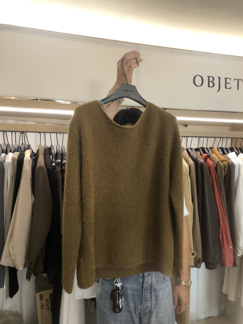 OBJET韓國直郵㊣女裝新品熱賣人氣25秋冬推薦真品休閑針織衫love us u/OBJET針織衫