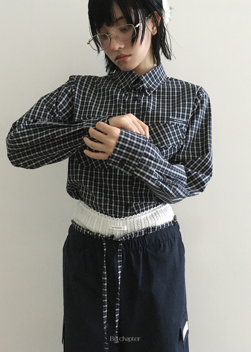 BY CHAPTER東大門㊣實拍女裝新品人氣休閑熱賣襯衫蕾絲衫格紋Chapter襯衫/蕾絲衫
