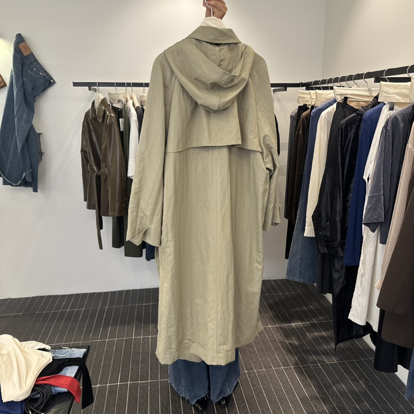 FIND-P東大門㊣直郵女裝新款時尚25秋冬熱賣推薦長款風衣連帽FIND-P長款風衣