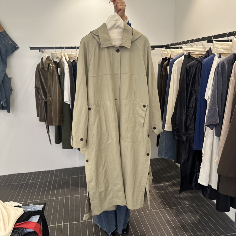 FIND-P東大門㊣直郵女裝新款時尚25秋冬熱賣推薦長款風衣連帽FIND-P長款風衣圖色2
