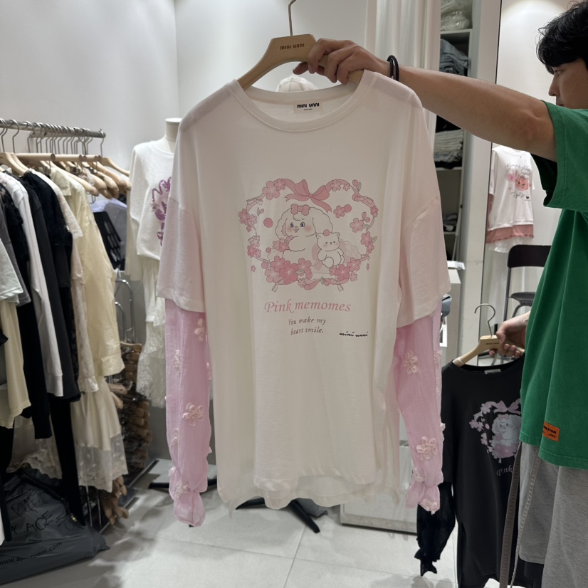 MINI UNNI東大門㊣直郵女士新品25秋冬真品推薦長袖T恤假兩件MINI UNNI長袖T恤