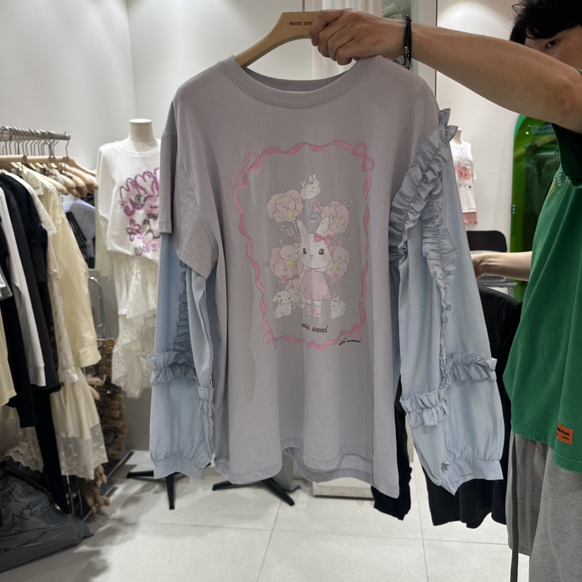 MINI UNNI韓國代購㊣女裝新品休閑時尚真品25秋冬長袖T恤假兩件MINI UNNI長袖T恤圖色2