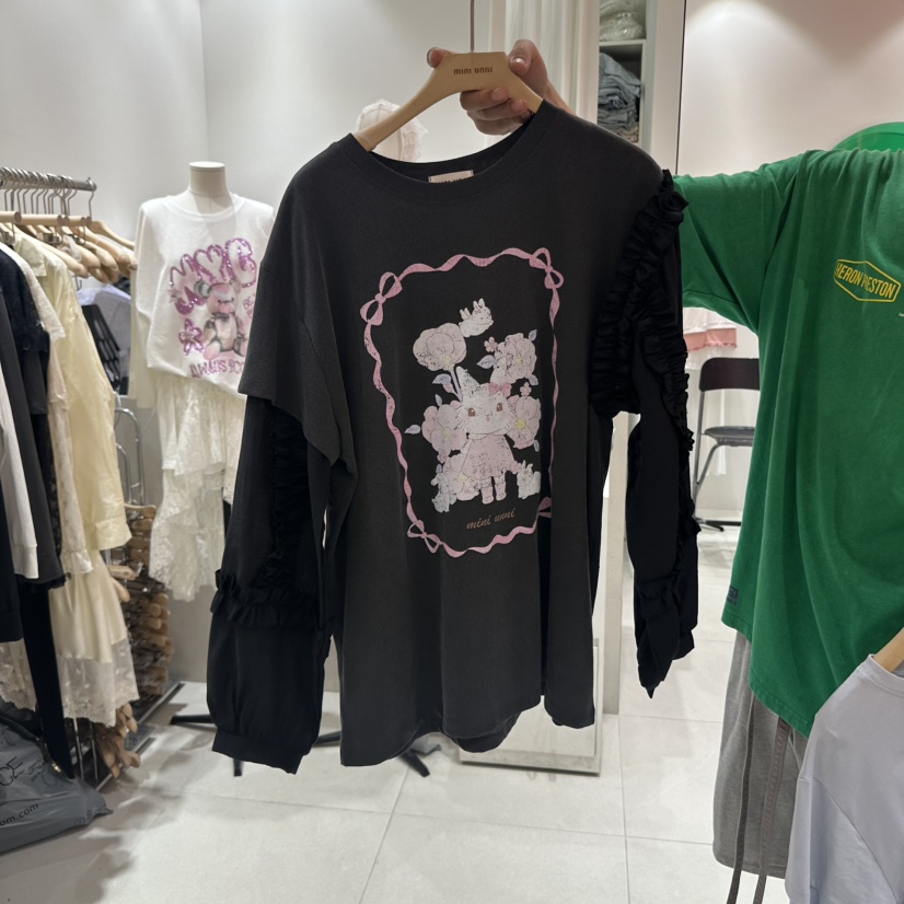 MINI UNNI韓國代購㊣女裝新品休閑時尚真品25秋冬長袖T恤假兩件MINI UNNI長袖T恤圖色3