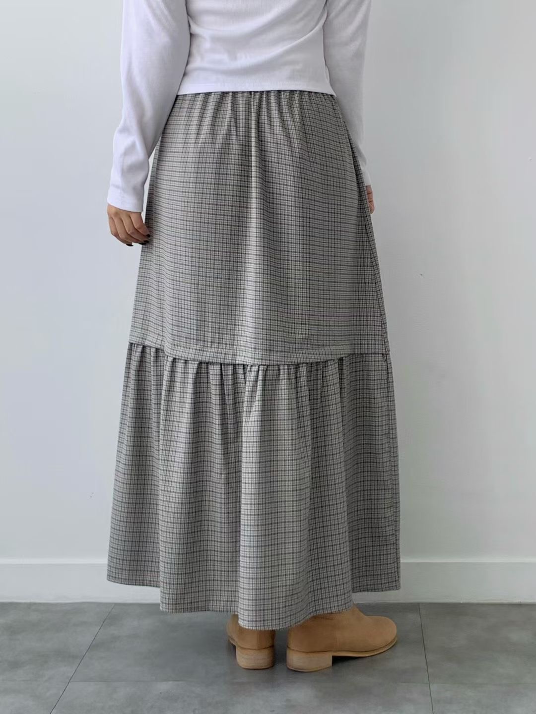 BRAND MARKET-브랜드마켓-T東大門㊣實拍女裝新品人氣長裙格紋半身裙BRAND MARKET-OT長裙