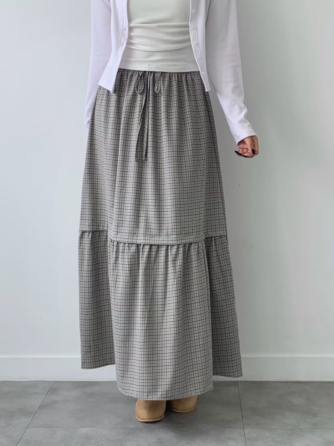 BRAND MARKET-브랜드마켓-T東大門㊣實拍女裝新品人氣長裙格紋半身裙BRAND MARKET-OT長裙