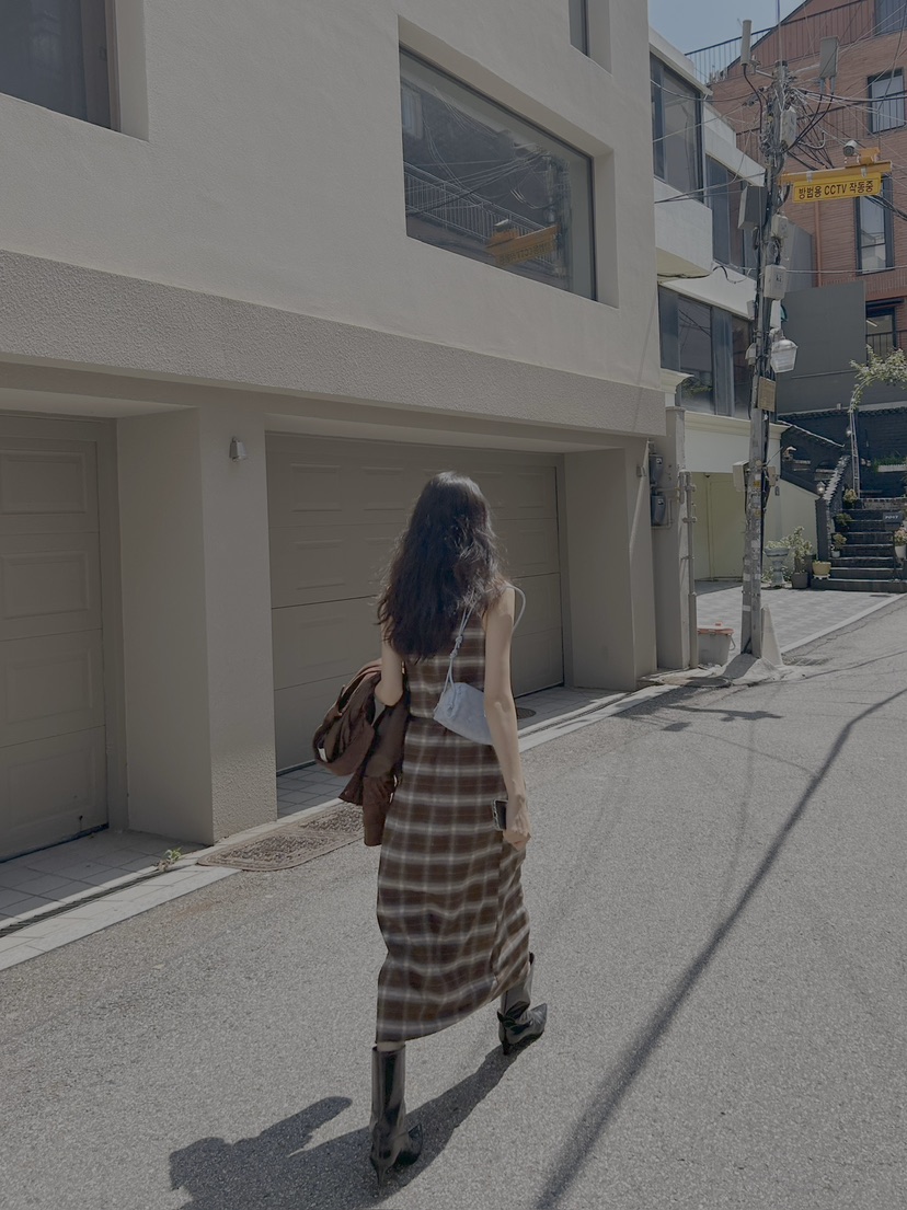 ME MO韓國直郵㊣女裝新款熱賣休閑真品25秋冬時尚連衣裙格紋ME MO連衣裙