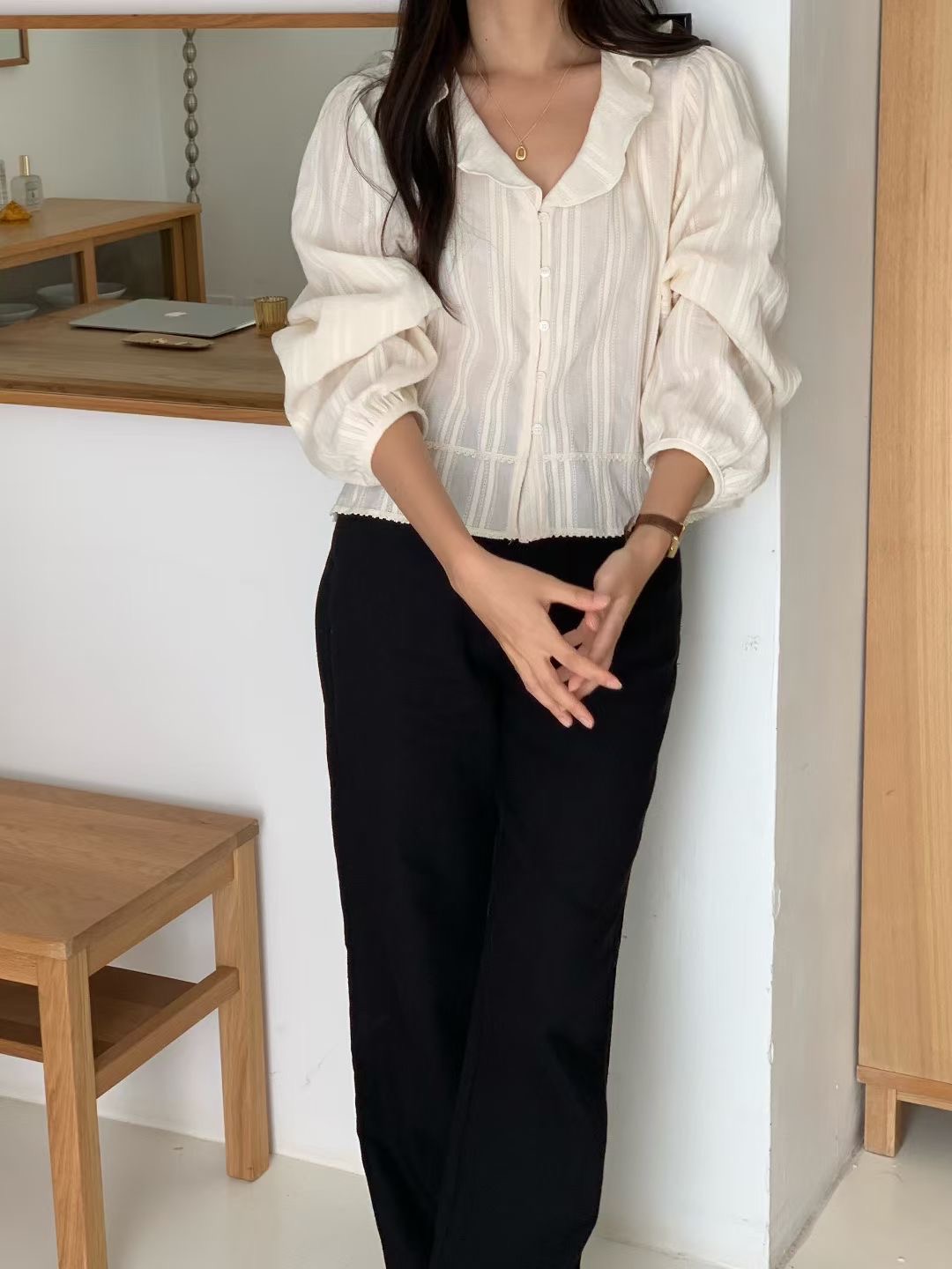 AND韓國代購㊣女裝新品真品熱賣25秋冬時尚職業人氣襯衫蕾絲衫AND襯衫/蕾絲衫