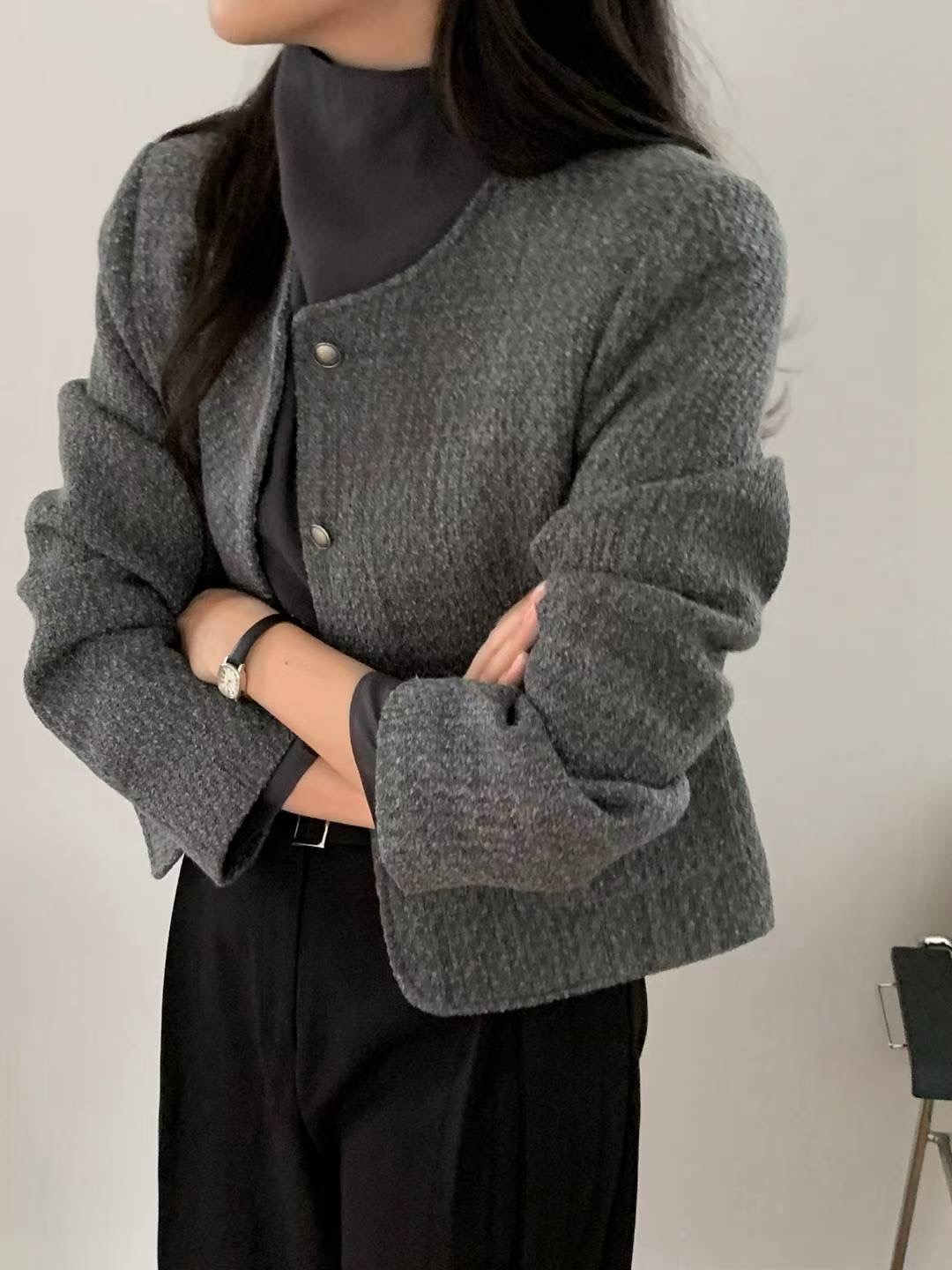 SATURDAY東大門㊣直郵女士新品熱賣時尚夾克不含內搭羊毛花呢SATURDAY夾克圖色2