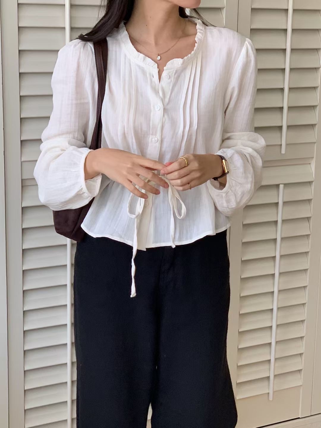 AND東大門㊣直郵女士新款25秋冬職業人氣時尚休閑襯衫蕾絲衫AND襯衫/蕾絲衫