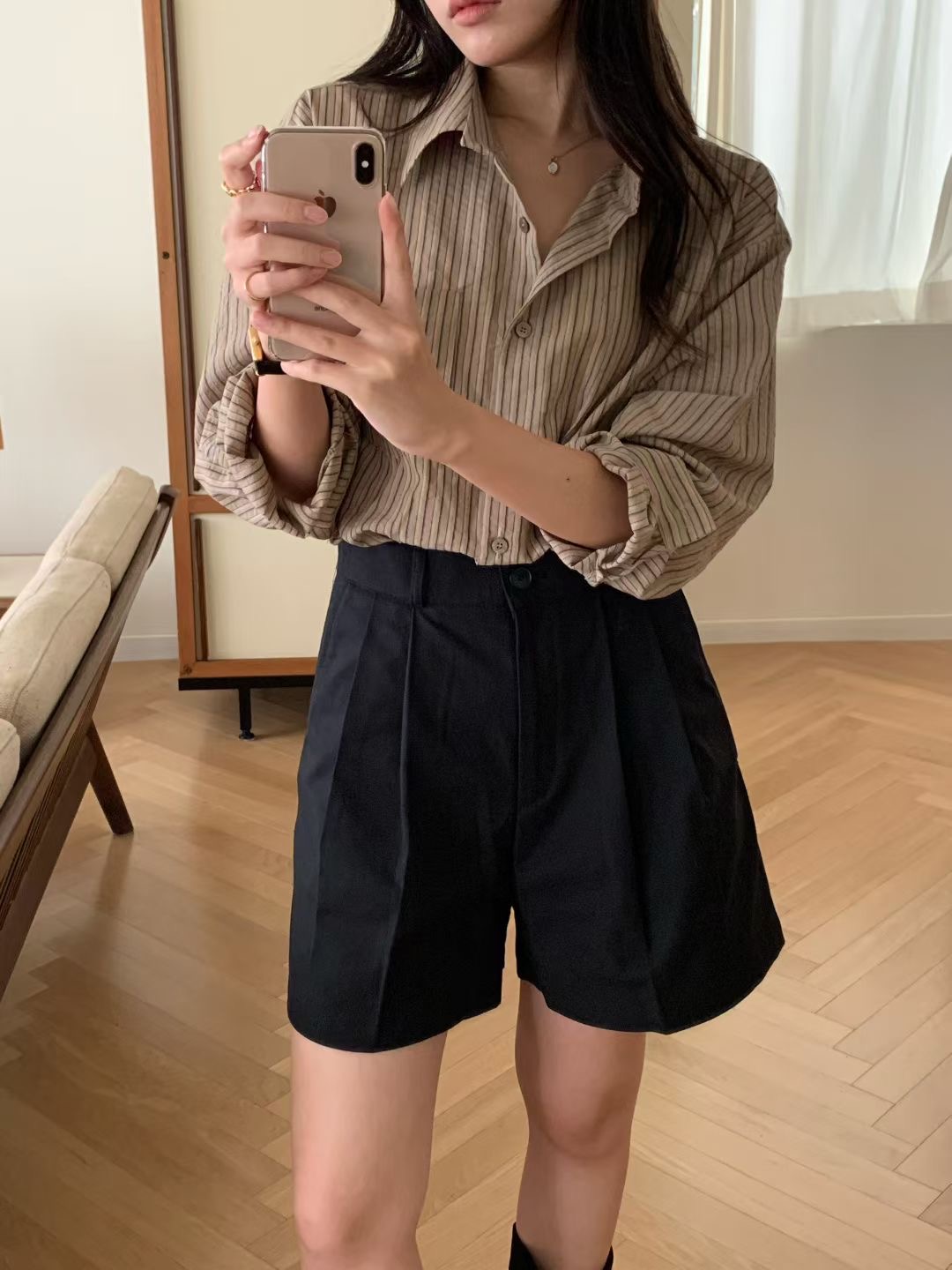 AND東大門㊣代購女裝新品休閑人氣時尚真品25秋冬襯衫蕾絲衫條紋AND襯衫/蕾絲衫