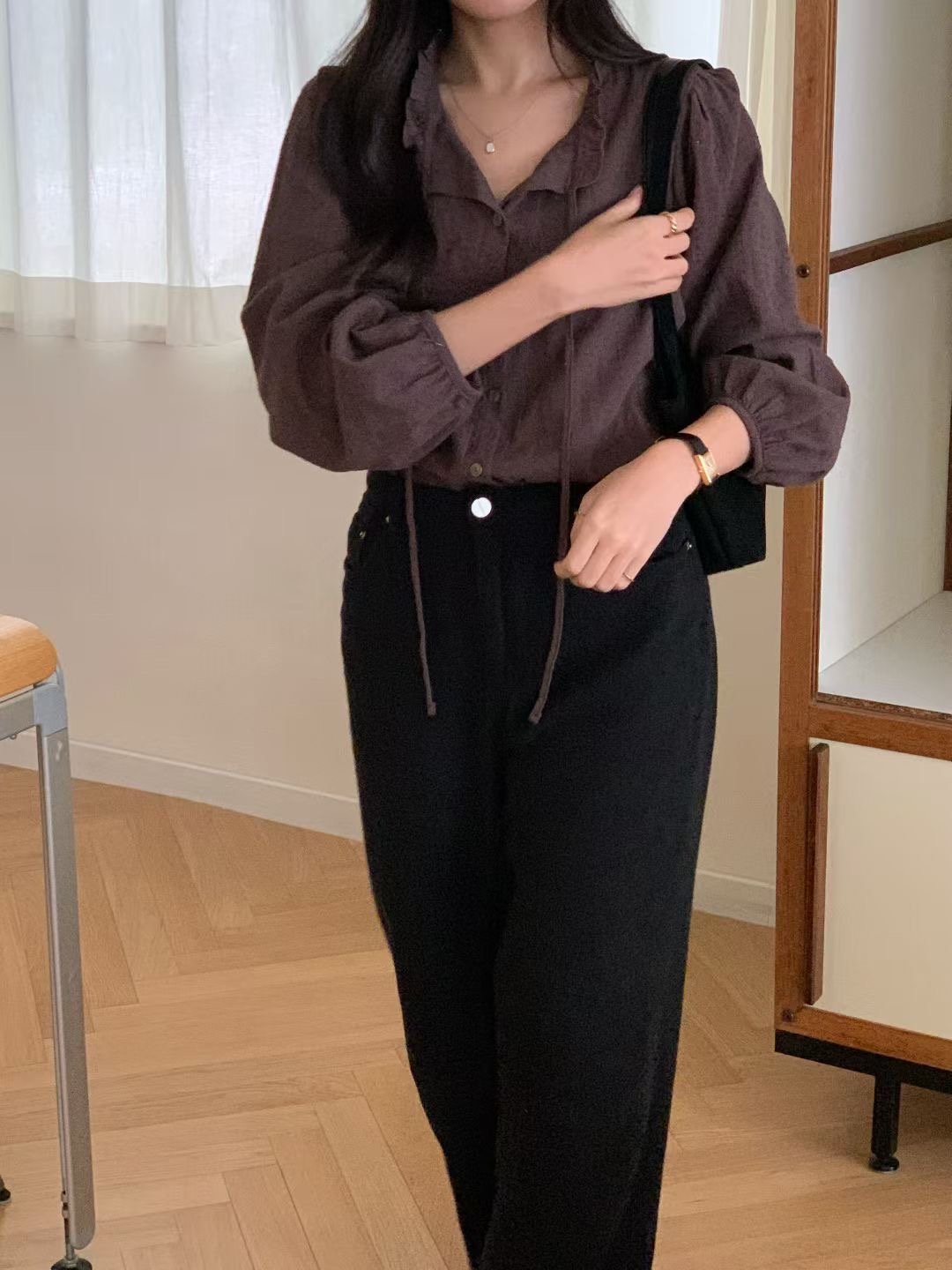 AND韓國代購㊣女士新品時尚熱賣真品25秋冬推薦休閑襯衫蕾絲衫AND襯衫/蕾絲衫