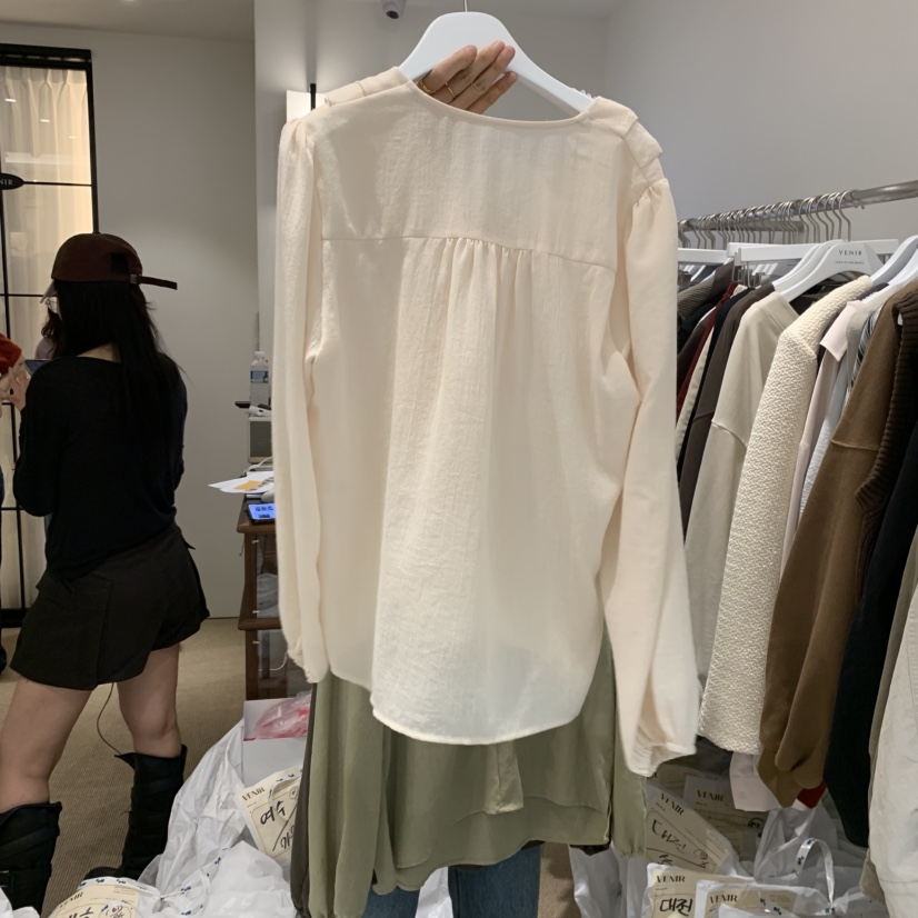 VENIR-a東大門㊣代購女士新款休閑推薦襯衫蕾絲衫荷葉邊褶皺VENIR-a襯衫/蕾絲衫