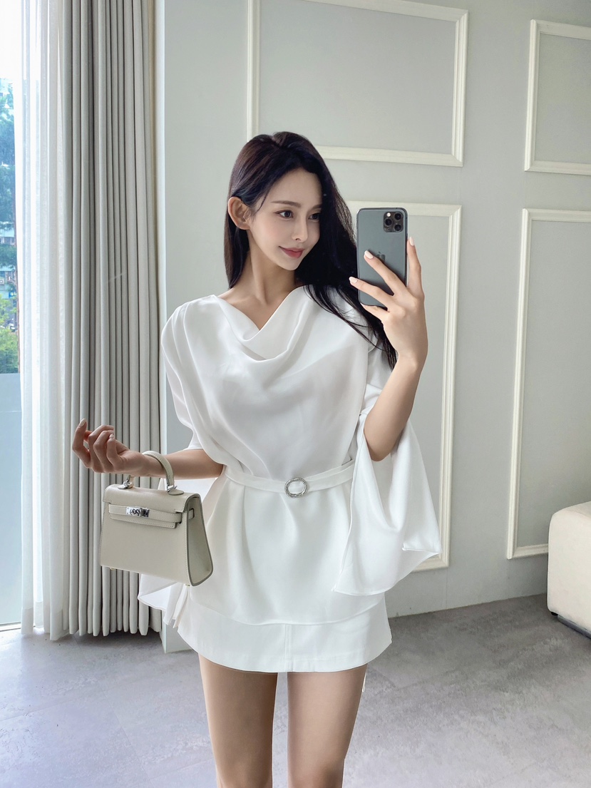 CLOTH東大門㊣直郵女裝新款熱賣推薦人氣休閑襯衫蕾絲衫含腰帶CLOTH襯衫/蕾絲衫