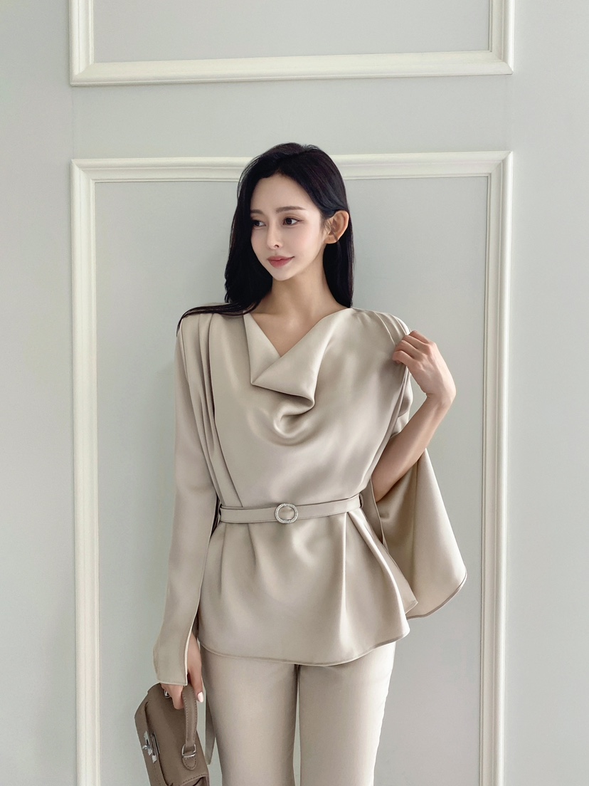 CLOTH東大門㊣直郵女裝新款熱賣推薦人氣休閑襯衫蕾絲衫含腰帶CLOTH襯衫/蕾絲衫