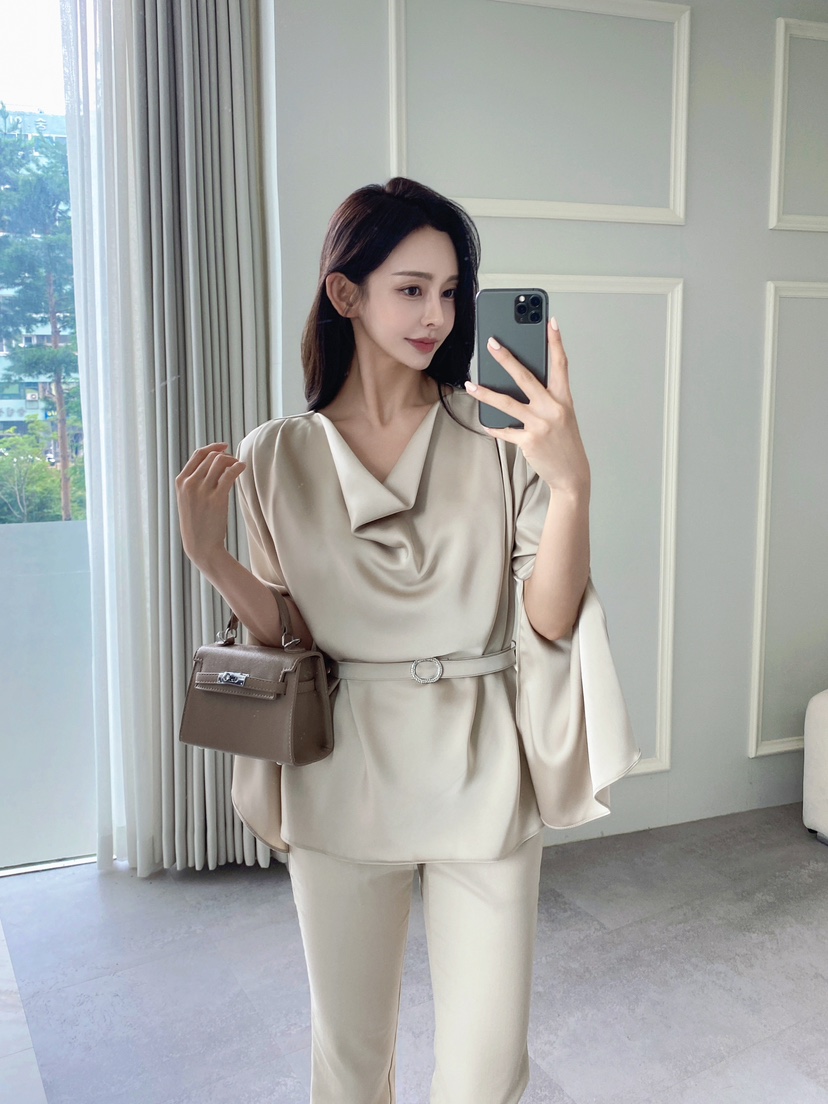CLOTH東大門㊣直郵女裝新款熱賣推薦人氣休閑襯衫蕾絲衫含腰帶CLOTH襯衫/蕾絲衫