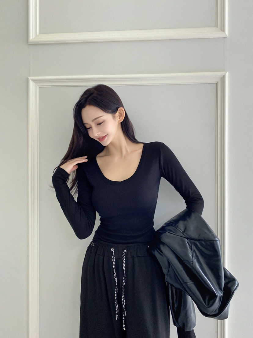 CLOTH東大門㊣實拍女裝新款推薦時尚休閑真品25秋冬長袖T恤V領CLOTH長袖T恤
