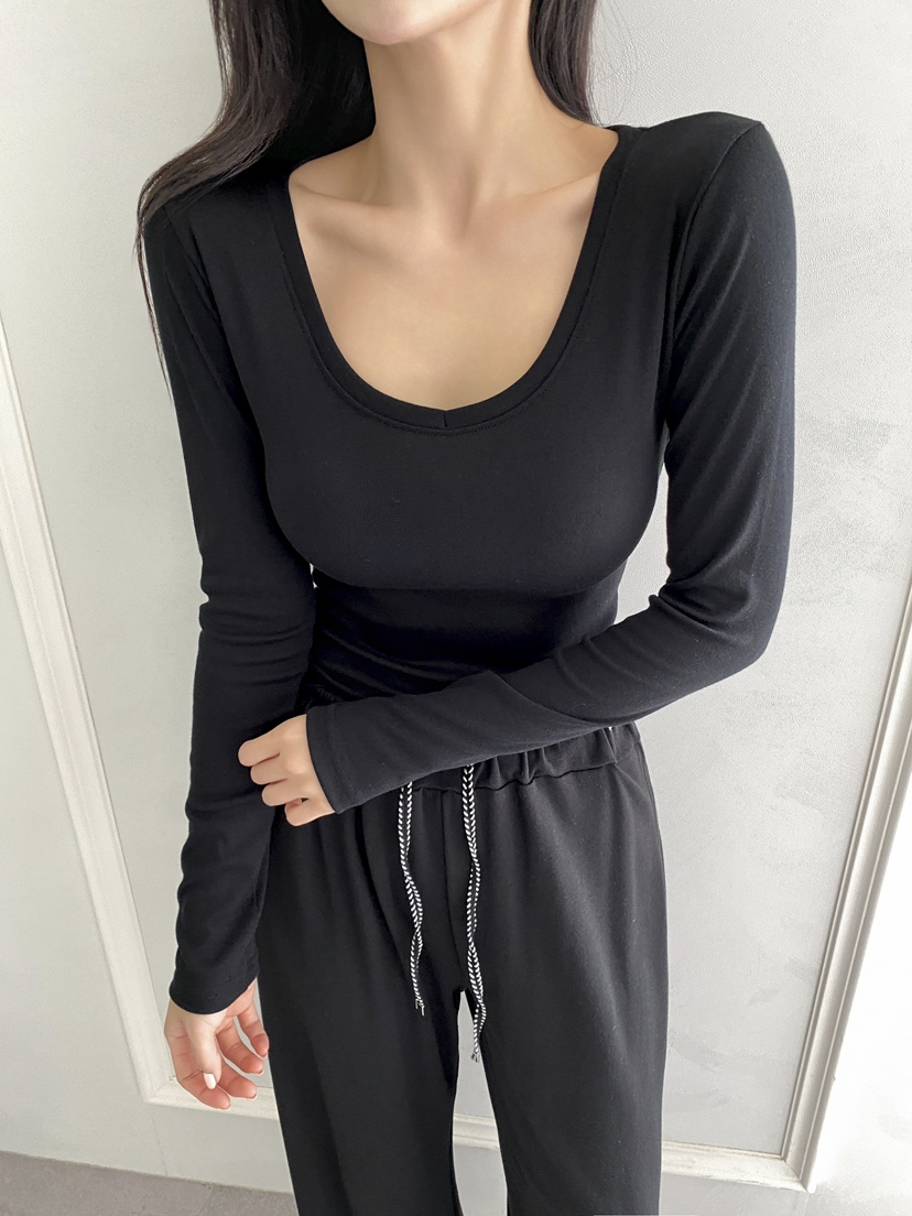 CLOTH東大門㊣實拍女裝新款推薦時尚休閑真品25秋冬長袖T恤V領CLOTH長袖T恤圖色3