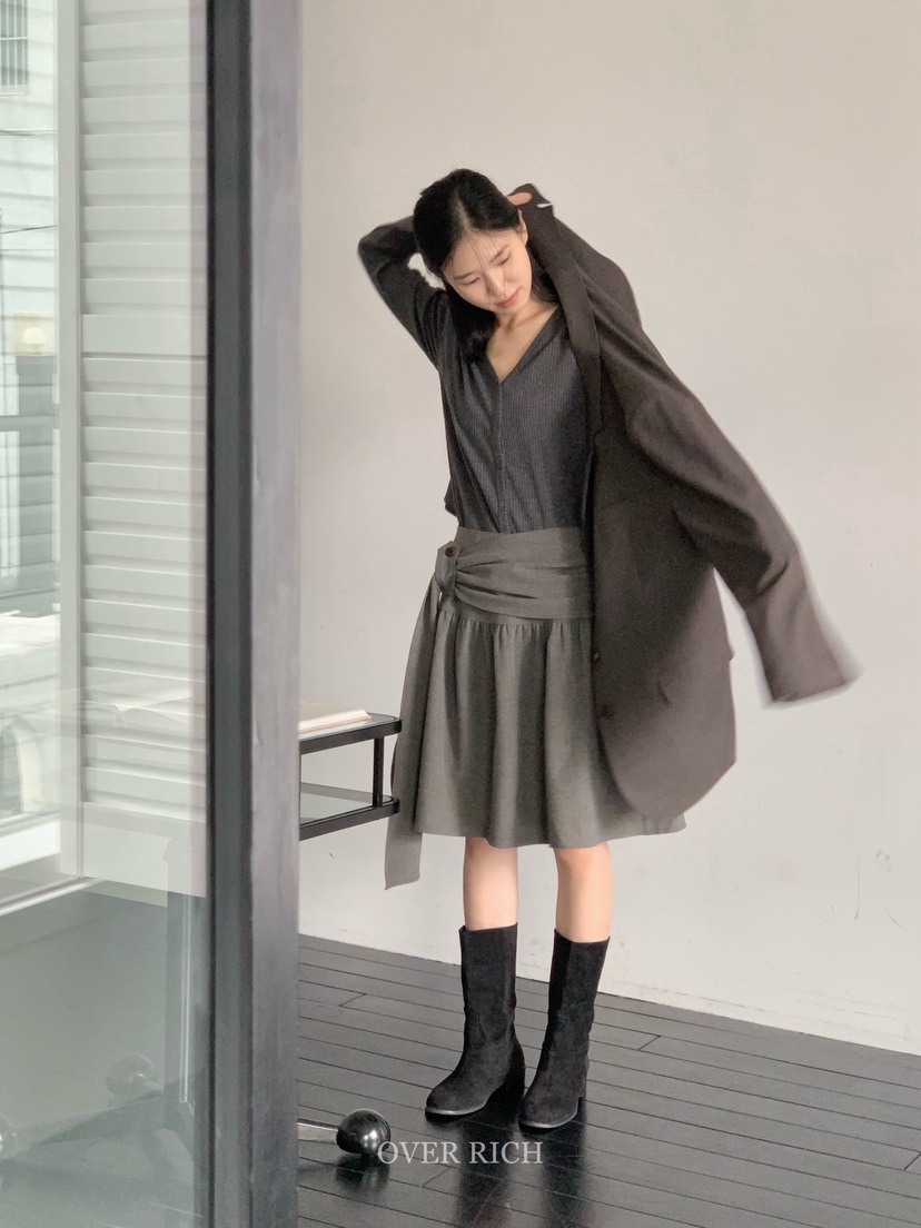 OVER RICH韓國代購㊣女裝新品休閑人氣25秋冬半身裙中短裙OVER RICH半身裙/中短裙
