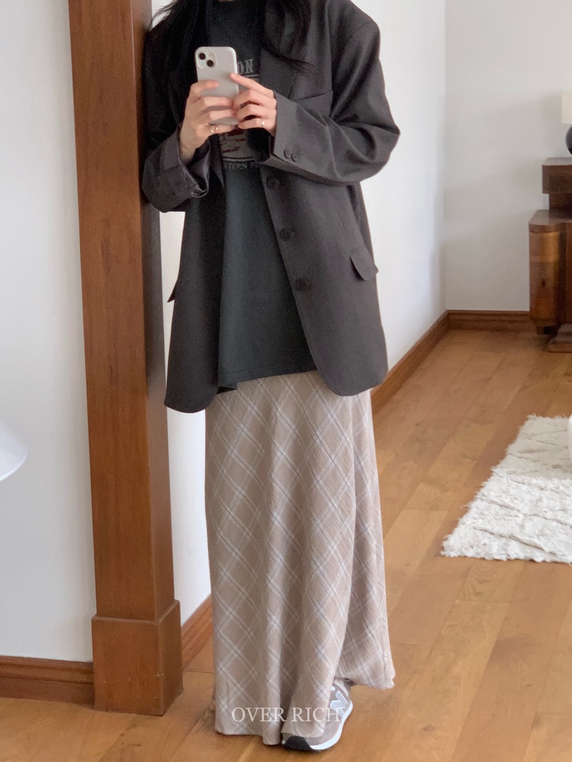 OVER RICH韓國代購㊣女士新款休閑真品熱賣職業推薦25秋冬長裙OVER RICH長裙
