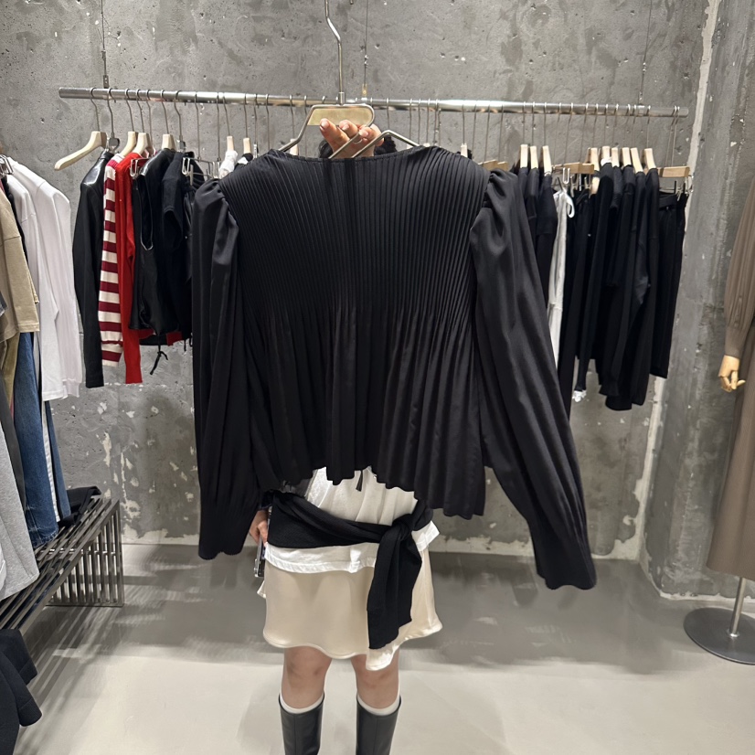 JUNI韓國代購㊣女士新款25秋冬時尚職業休閑襯衫蕾絲衫褶皺my juni襯衫/蕾絲衫