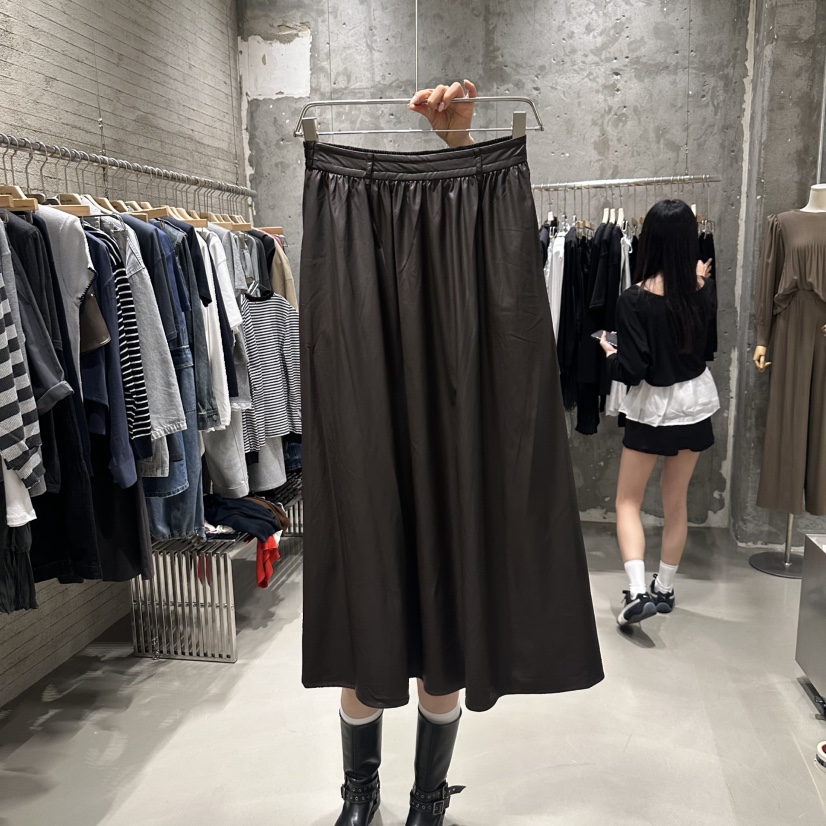 JUNI韓國代購㊣女裝新款休閑25秋冬時尚熱賣人氣真品長裙皮革my juni長裙