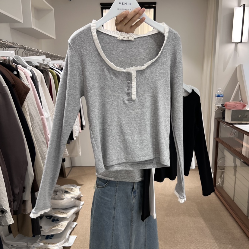 VENIR-a東大門㊣實拍女裝新品時尚熱賣人氣職業長袖T恤柔軟VENIR-a長袖T恤圖色2