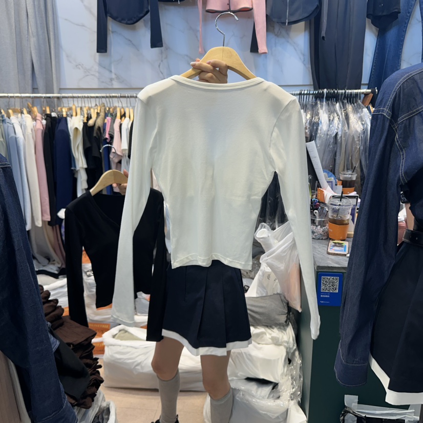 OLIVE TrEE東大門㊣實拍女士新品人氣熱賣休閑長袖T恤紐扣OLIVE TrEE長袖T恤