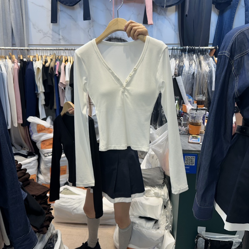 OLIVE TrEE東大門㊣實拍女士新品人氣熱賣休閑長袖T恤紐扣OLIVE TrEE長袖T恤
