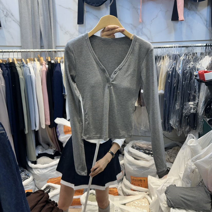 OLIVE TrEE東大門㊣實拍女士新品人氣熱賣休閑長袖T恤紐扣OLIVE TrEE長袖T恤圖色3