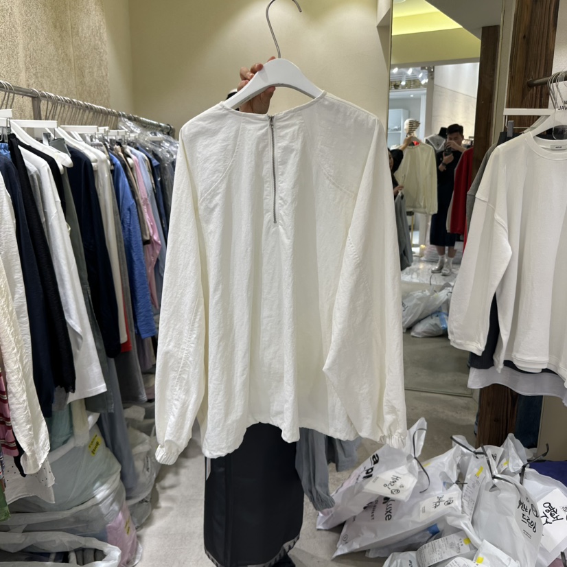 REFLAT韓國代購㊣女裝新品時尚休閑人氣真品襯衫蕾絲衫拉鏈REFLAT襯衫/蕾絲衫