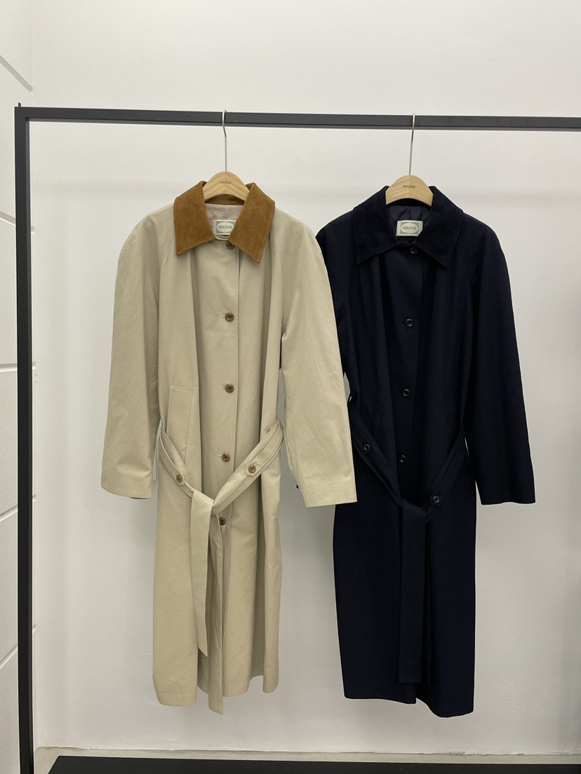 MOVENNE東大門㊣代購女士新品休閑人氣長款風衣含腰帶絨面革MOVENNE長款風衣