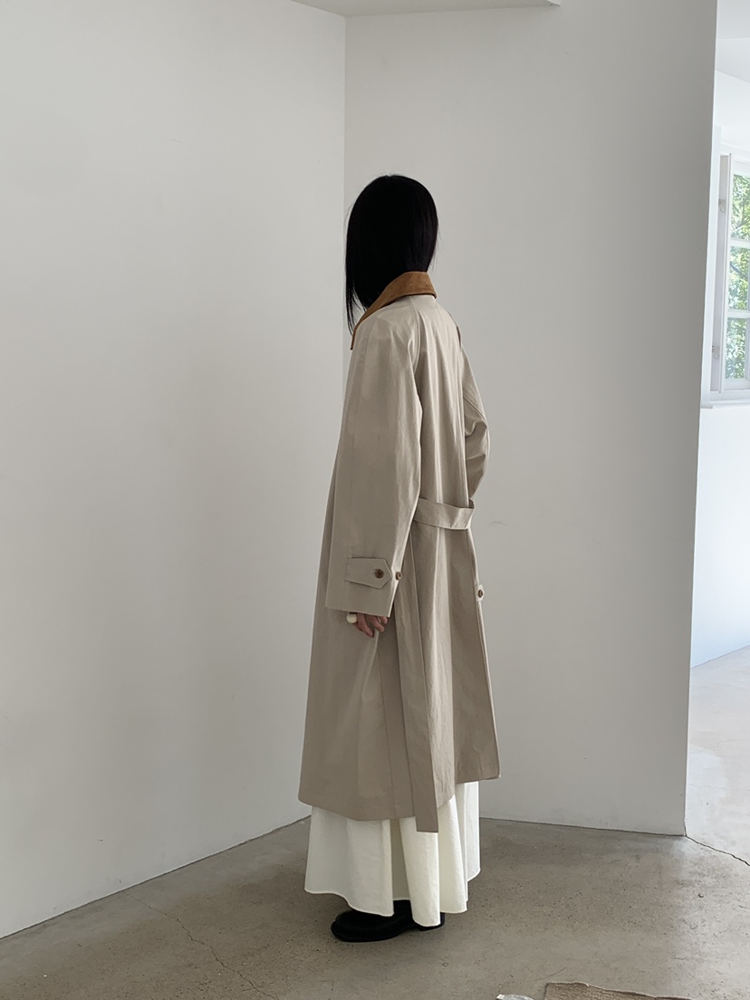 MOVENNE東大門㊣代購女士新品休閑人氣長款風衣含腰帶絨面革MOVENNE長款風衣