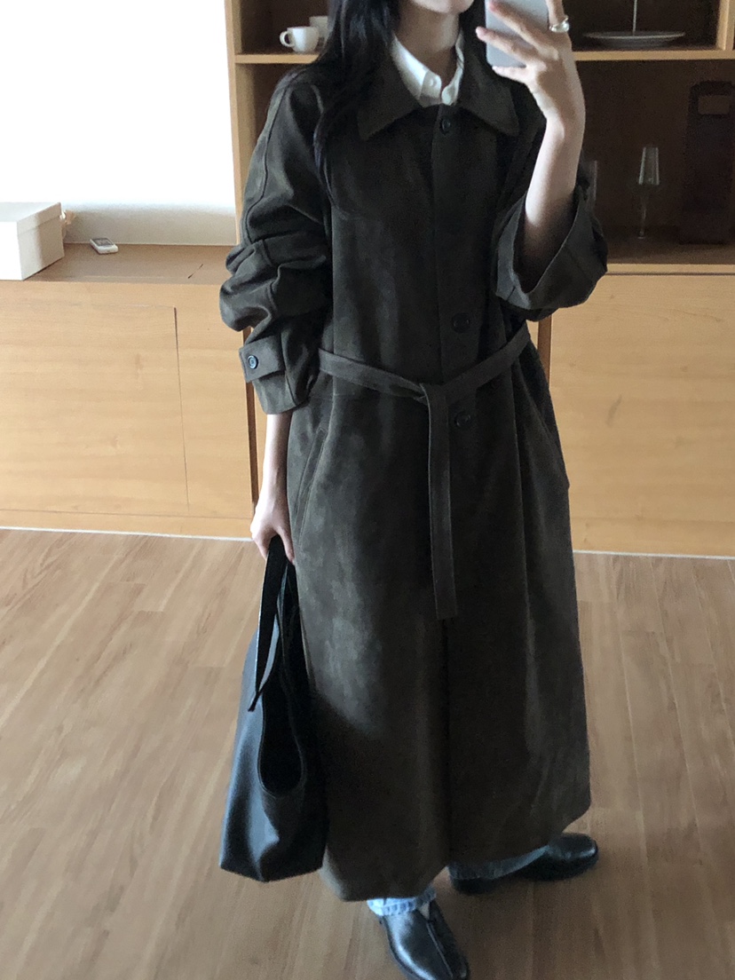 THE EYL韓國代購㊣女裝新款25秋冬休閑熱賣長款風衣含腰帶THE EYL長款風衣