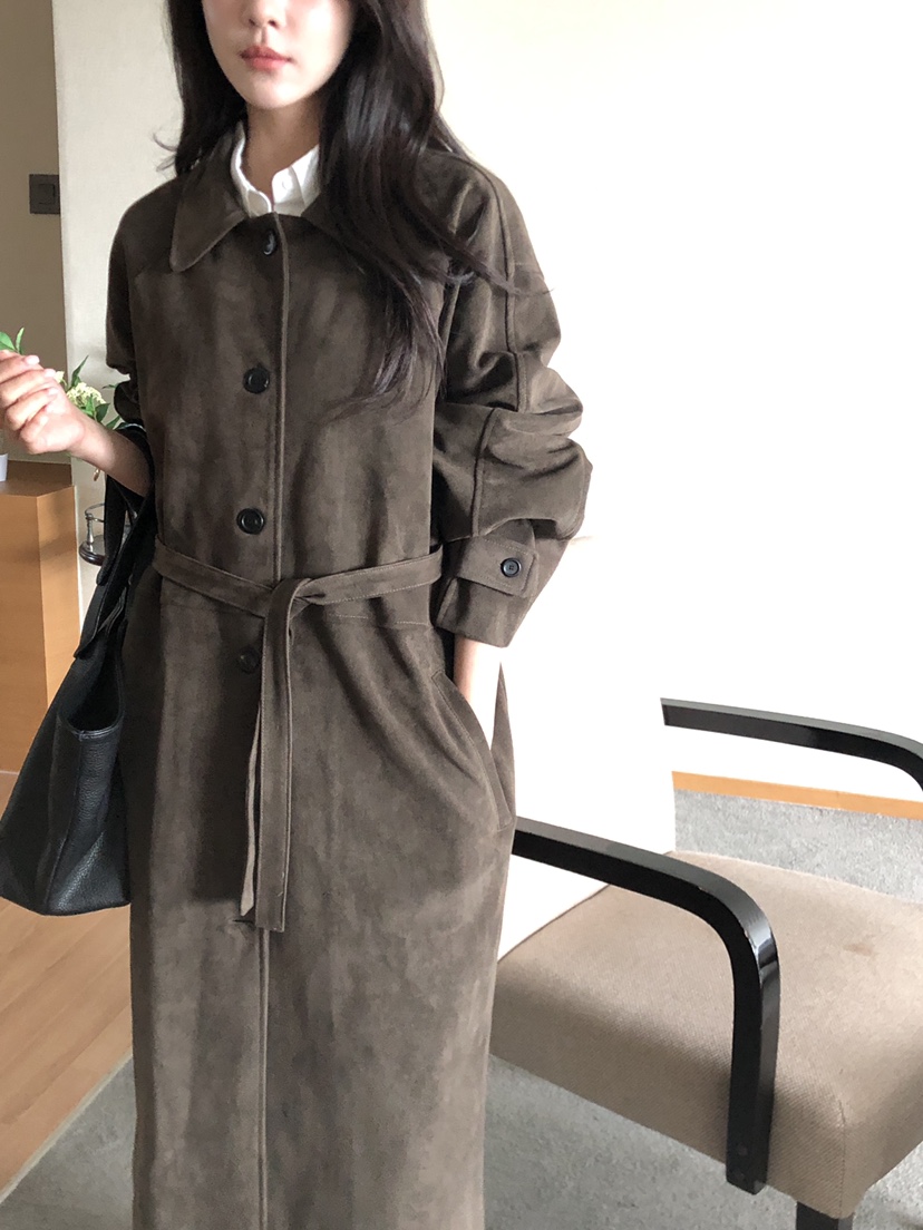 THE EYL韓國代購㊣女裝新款25秋冬休閑熱賣長款風衣含腰帶THE EYL長款風衣