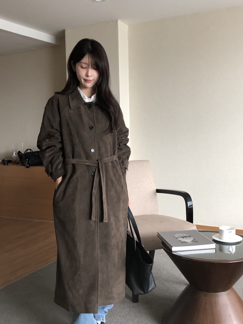 THE EYL韓國代購㊣女裝新款25秋冬休閑熱賣長款風衣含腰帶THE EYL長款風衣