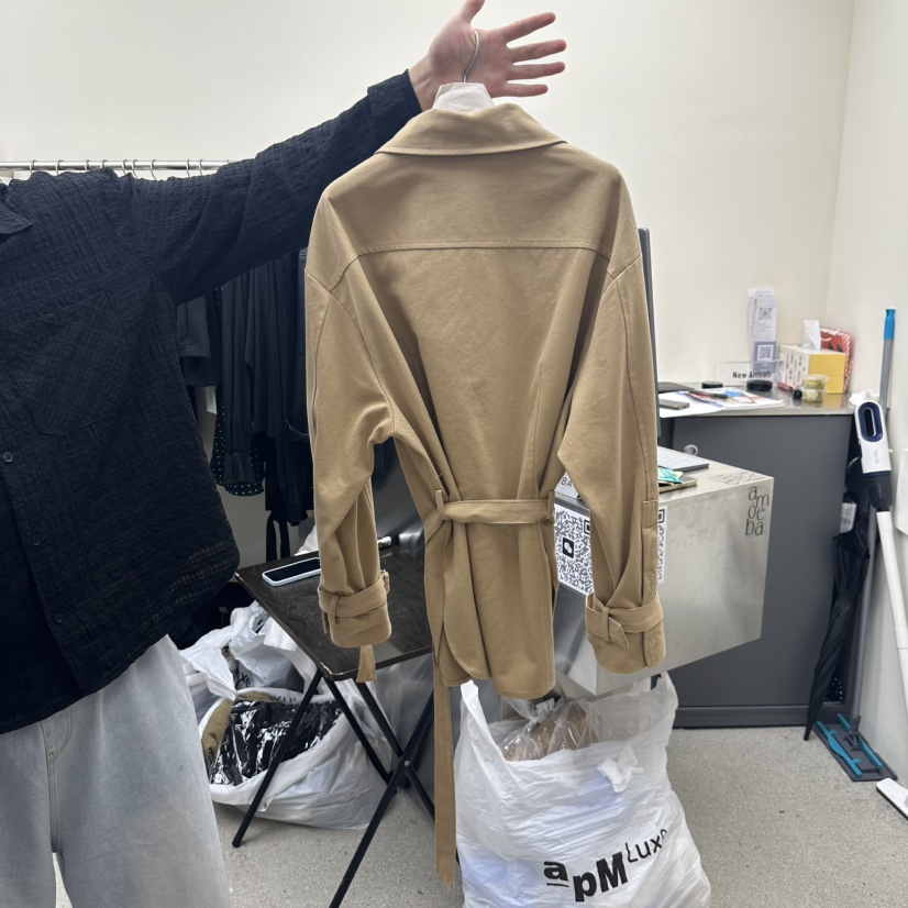 AMOEBA韓國代購㊣女裝新款時尚休閑人氣職業真品夾克含腰帶AMOEBA夾克