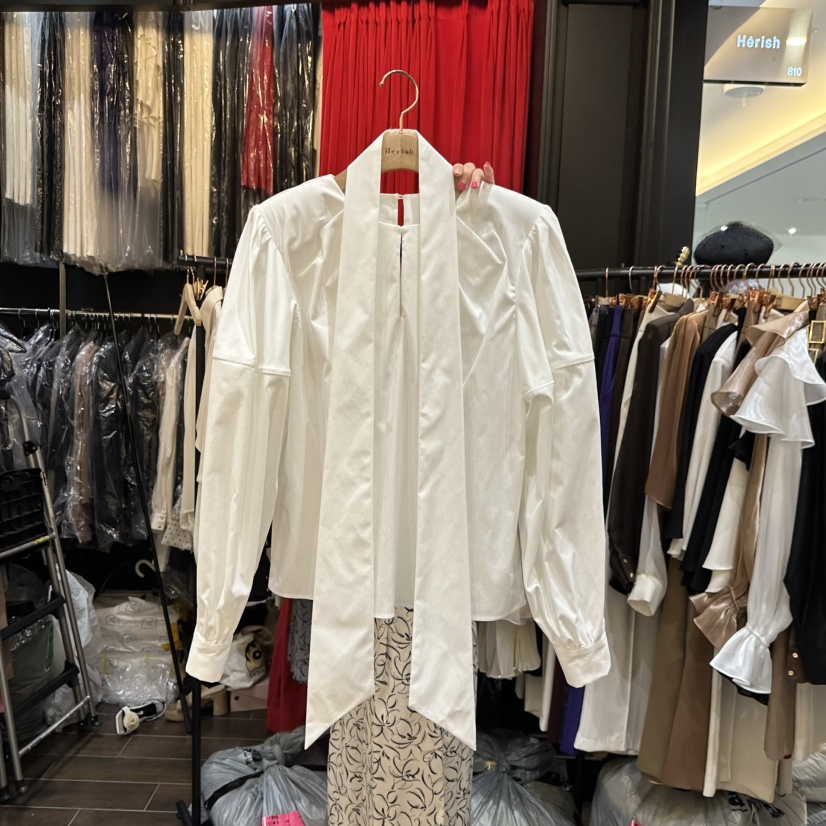 HERISH東大門㊣代購女裝新品休閑25秋冬人氣襯衫蕾絲衫含脖帶Herish襯衫/蕾絲衫