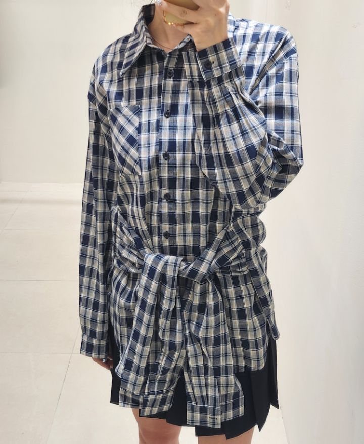 FEMME韓國直郵㊣女士新款真品休閑時尚人氣襯衫蕾絲衫格紋寬松FEMME襯衫/蕾絲衫