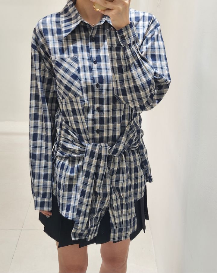 FEMME韓國直郵㊣女士新款真品休閑時尚人氣襯衫蕾絲衫格紋寬松FEMME襯衫/蕾絲衫