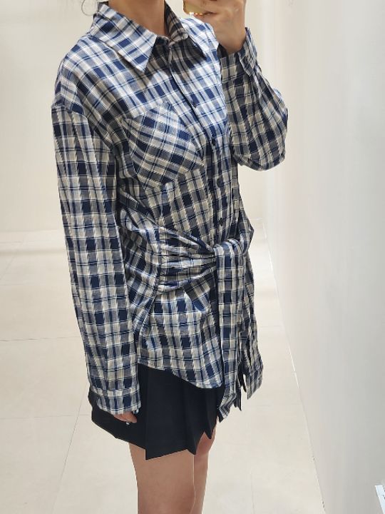 FEMME韓國直郵㊣女士新款真品休閑時尚人氣襯衫蕾絲衫格紋寬松FEMME襯衫/蕾絲衫