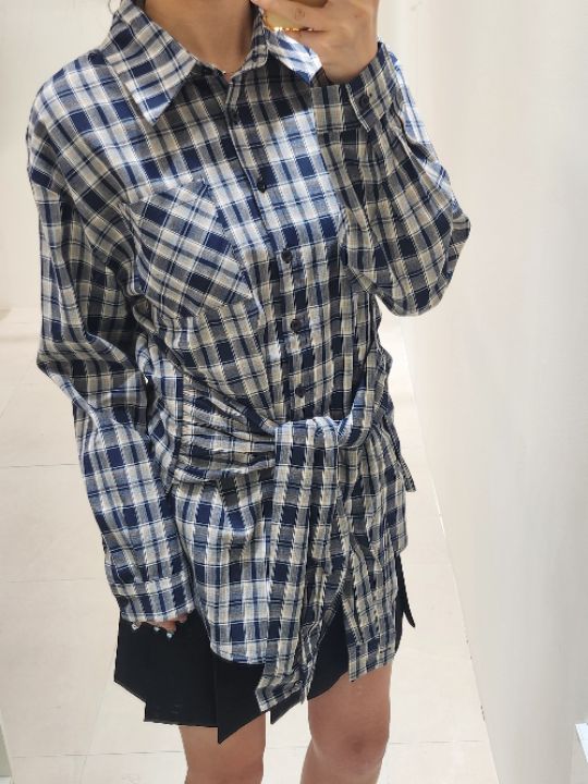 FEMME韓國直郵㊣女士新款真品休閑時尚人氣襯衫蕾絲衫格紋寬松FEMME襯衫/蕾絲衫