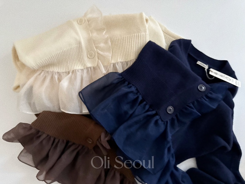 OLI SEOUL東大門㊣直郵女裝新品25秋冬休閑針織衫荷葉邊雪紡OLI SEOUL針織衫