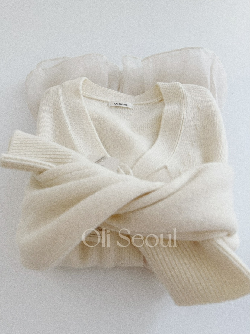 OLI SEOUL東大門㊣直郵女裝新品25秋冬休閑針織衫荷葉邊雪紡OLI SEOUL針織衫